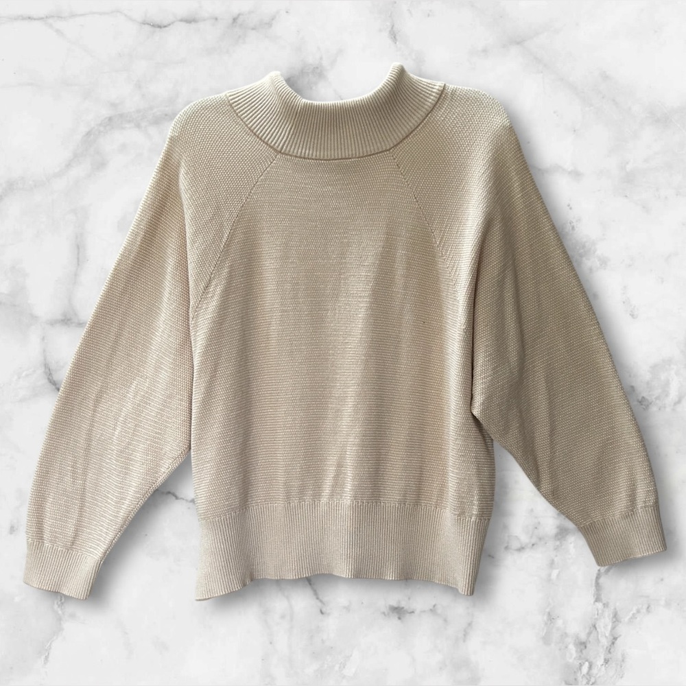 Varley Maceo Textured Knit Mock Neck Drawstring Pullover Sweatshirt Beige Size S - Picture 6 of 16